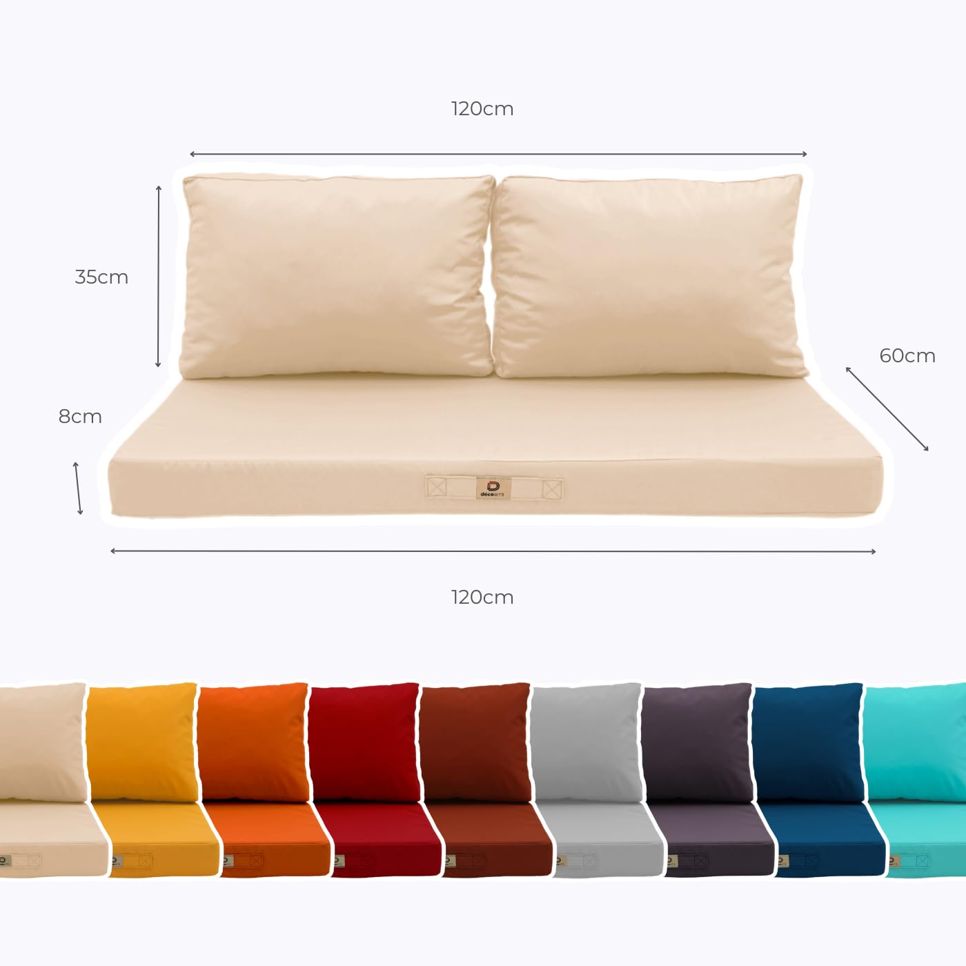 Coussins pour Salon de Jardin Déhoussable - Coussins extérieur - 120x60 cm - Coussin de Remplacement pour Fauteuil, Banc & Chaise d'extérieur - Imperméable & Confortable - Beige