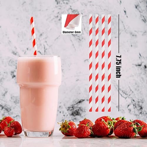 Miniatura 2 de ALINK 100 pajitas de papel a rayas rojas y blancas, biodegradables, desechables, para Navidad, cumpleaños, Año Nuevo, suministros de decoración de