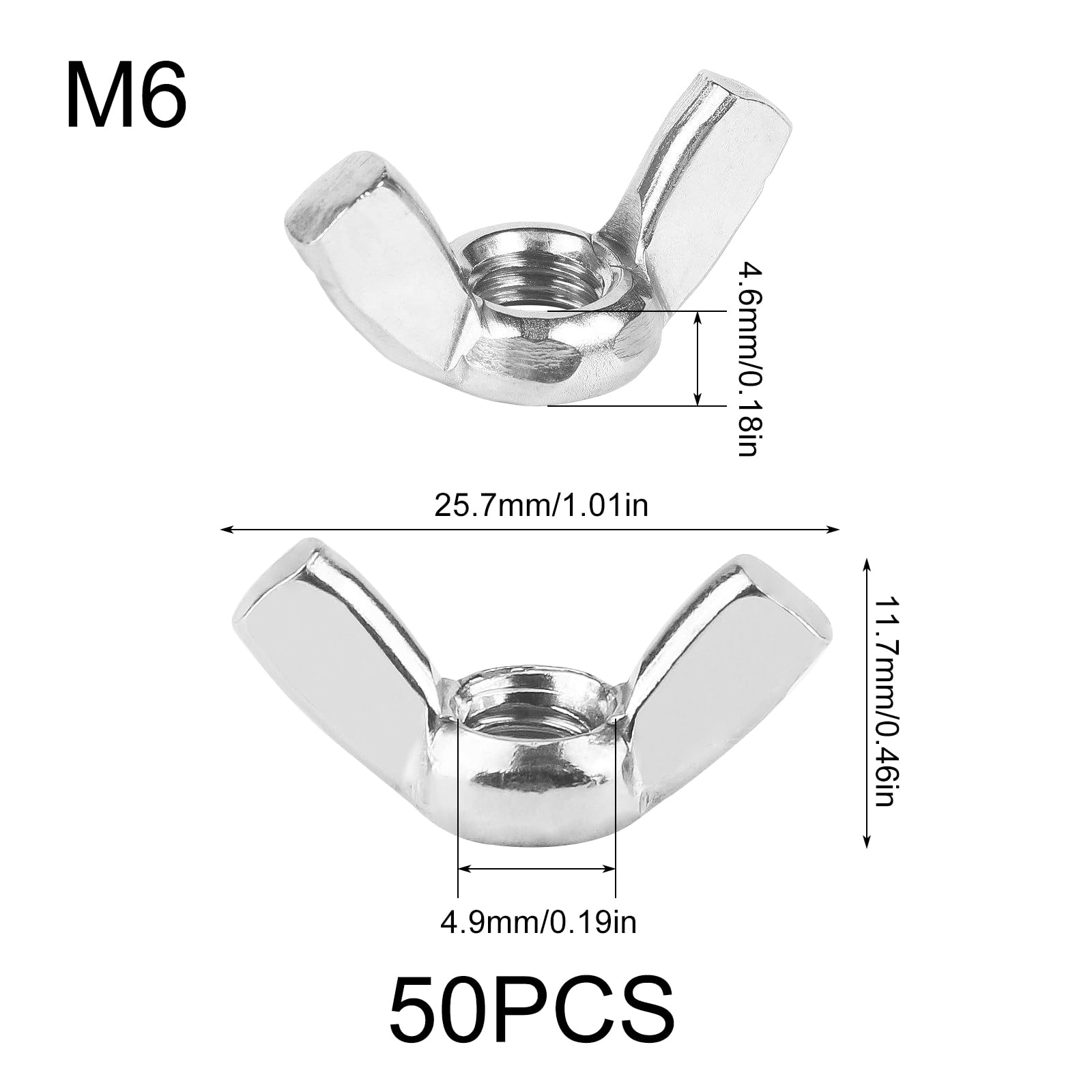 50 Pezzi M6 Dado ad Alette Dado In Acciaio Inox Aletta Dadi ad Alette In Acciaio Inossidabile Dadi ad Alette Metriche a Mano per Fissaggio Fai da te Fasteners Hardware