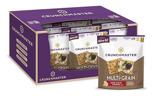 Crunchmaster Galletas multicereal Cheddar blanco envejecido, sin gluten, 4 onzas (paquete de 12)