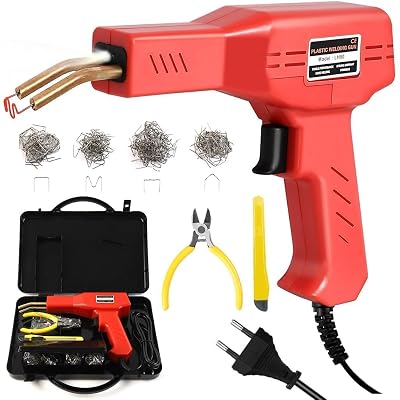 50 W Plastic Welding Repair Kit with Hot Stapler Gun, LED Work Light and 200 Stainless Steel Staples in 4 Types for Car Bumper, Dashboard an