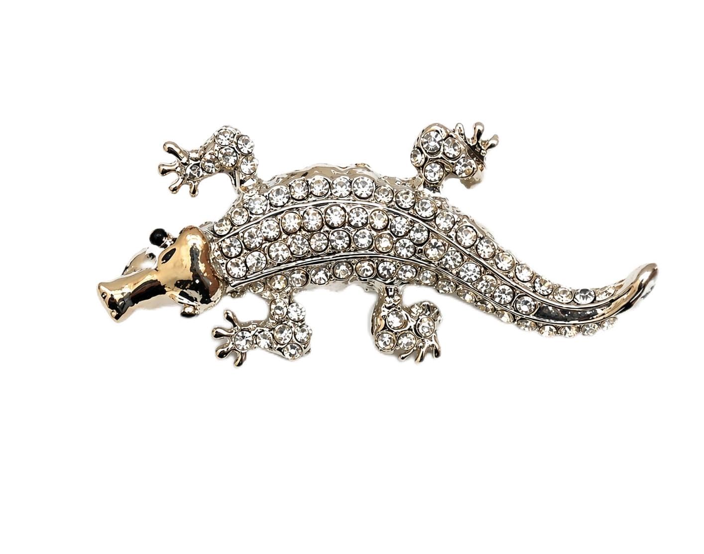 Crystal Studded Crocodile Brooch for Men, Animal Lapel Pin, Alligator Suit Pin for Blazer Coat Tuxedo, Premium Metal Fashion Broach-image-26