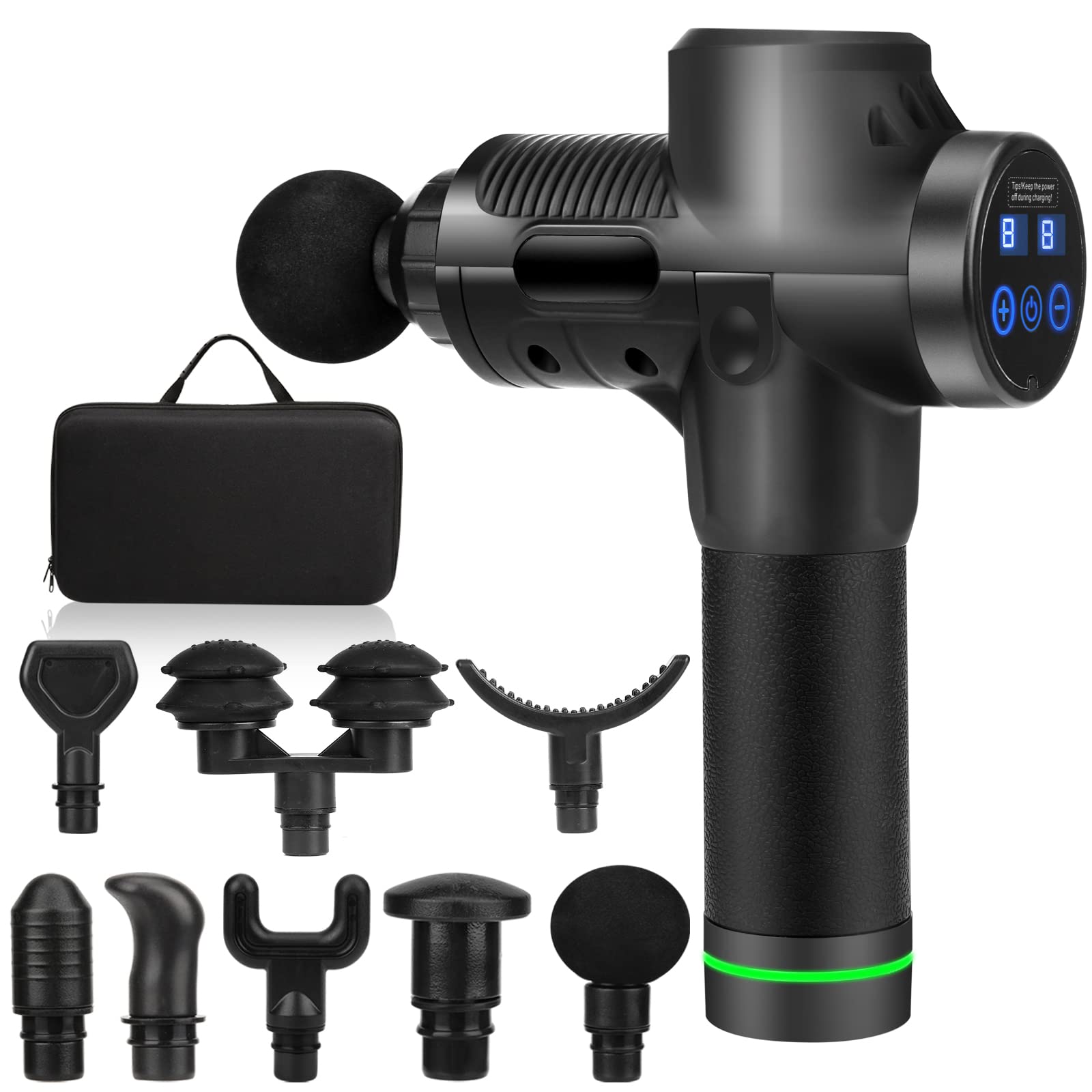 Faylor Massage Gun, Deep Tissue Muscle Massager with 8 Heads & 30 Speeds, Percussion Body Vibration Massager for Stiffness, Pain Relief, Soreness, Relaxation, Neck, Back, Feet