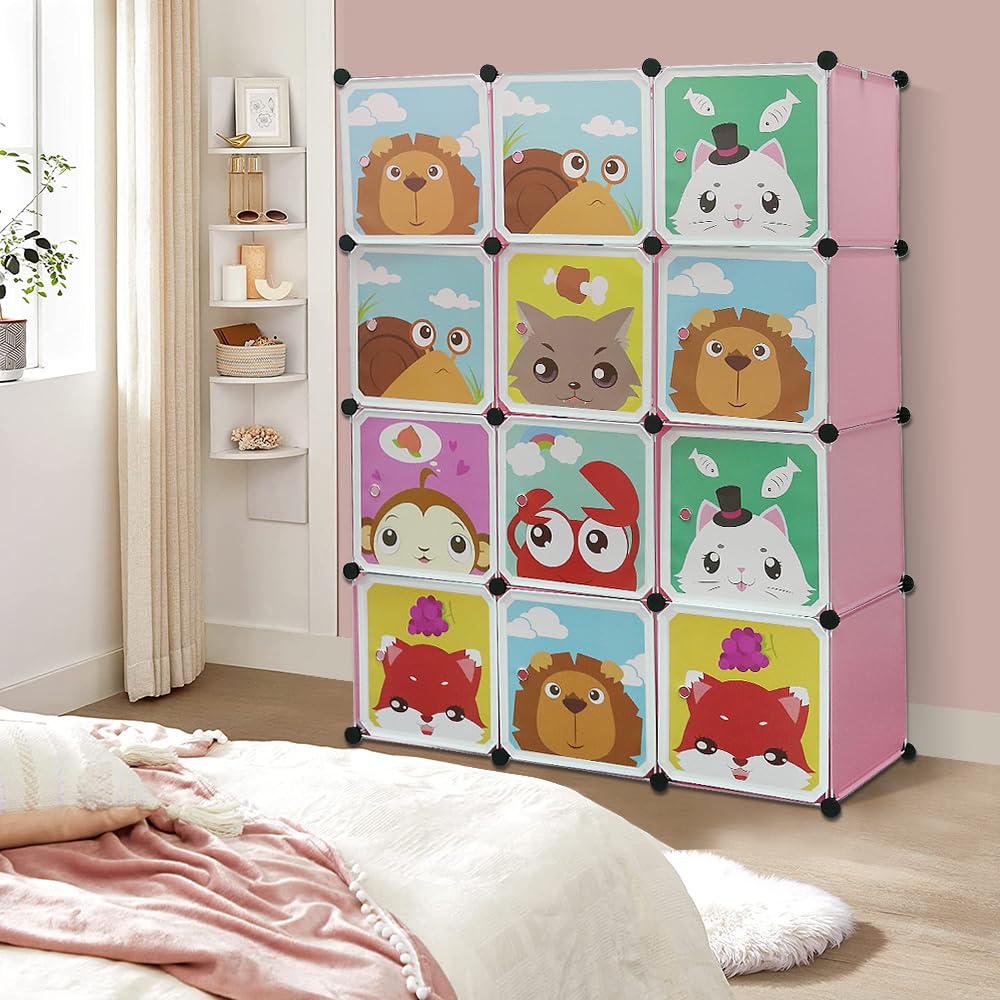 Kedia Armoire pour enfants, armoire de chambre à coucher, armoire modulaire, en plastique, avec portes, portable, penderie pour enfants (111 x 37 x 147 cm, rose)