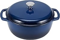Vista 1 de Yaxa Basics Cast Iron Dutch Oven Pot with Lid, Enameled, Round, Dual Handles, Heavy-Duty, Small, 7.3-Quart, Navy