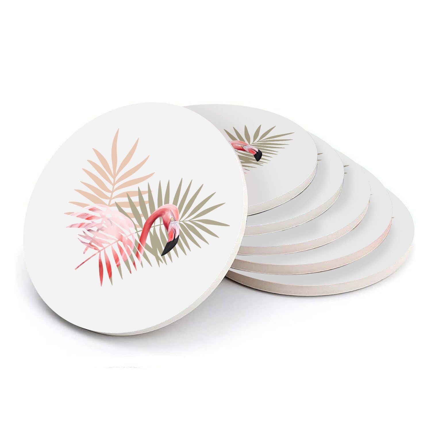 Sous verre ronds en céramique flamand rose lot de 6 dessous de verre jungle pour table exotique