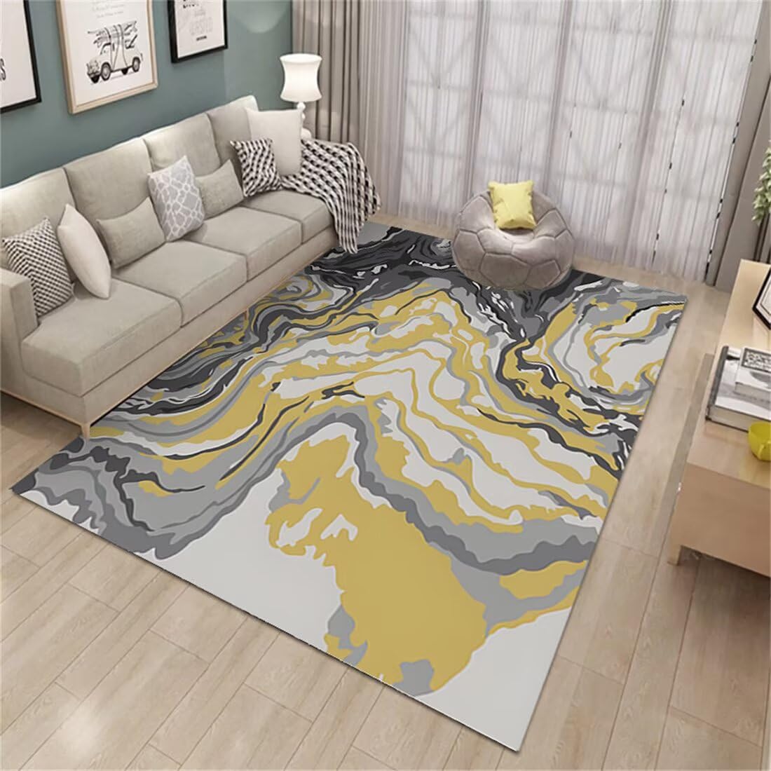 Tapis de chambre fille gris jaune 140x200 pour réchauffer un sol froid