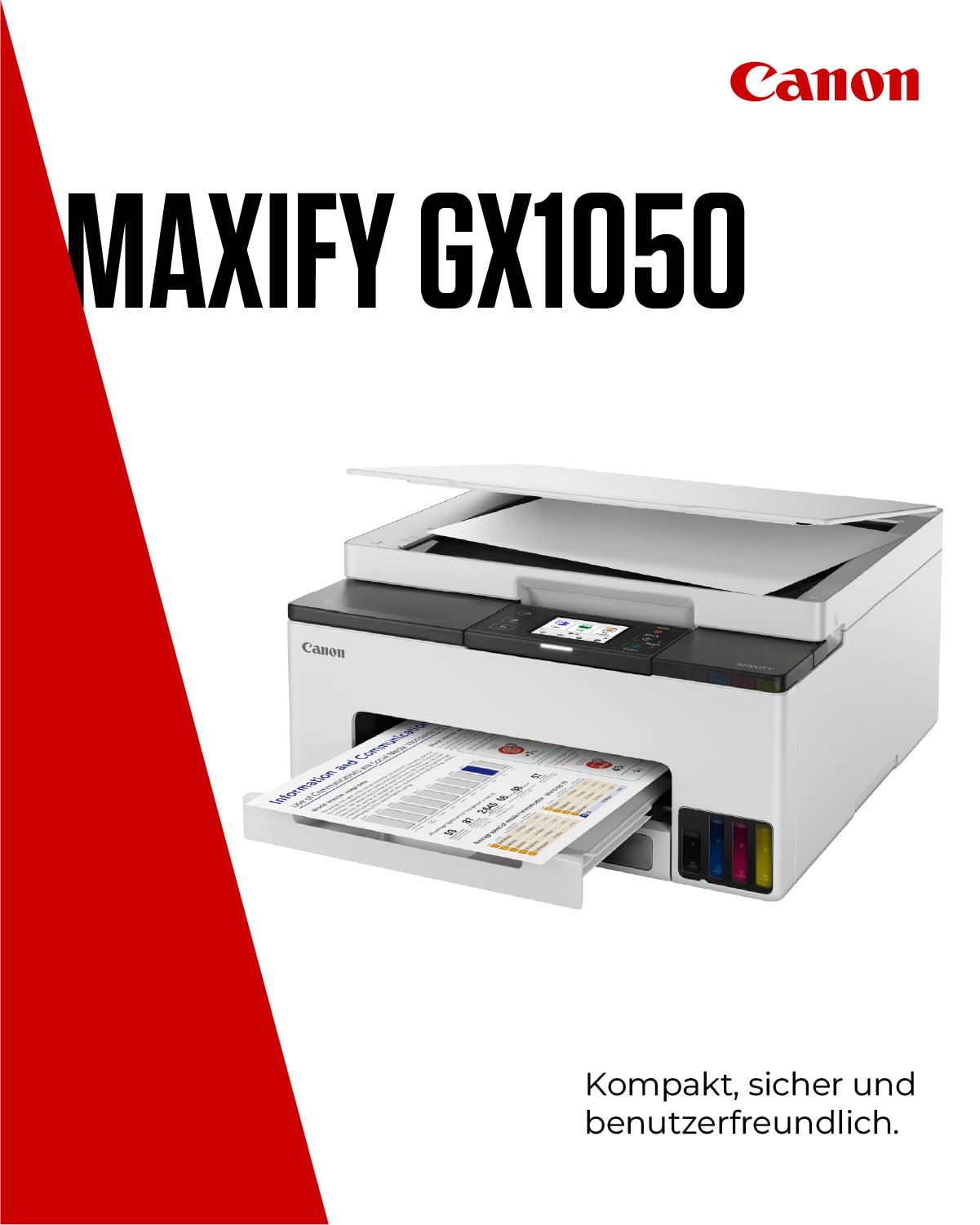 Canon MAXIFY GX1050 Tintenstrahldrucker 3-in-1 Multifunktionsdrucker MegaTank (Drucker, Scanner, Kopierer, WLAN, Cloud, Duplexdruck, 250 Blatt Kassette, Hohe Druckgeschwindigkeit, Tintentank) weiß