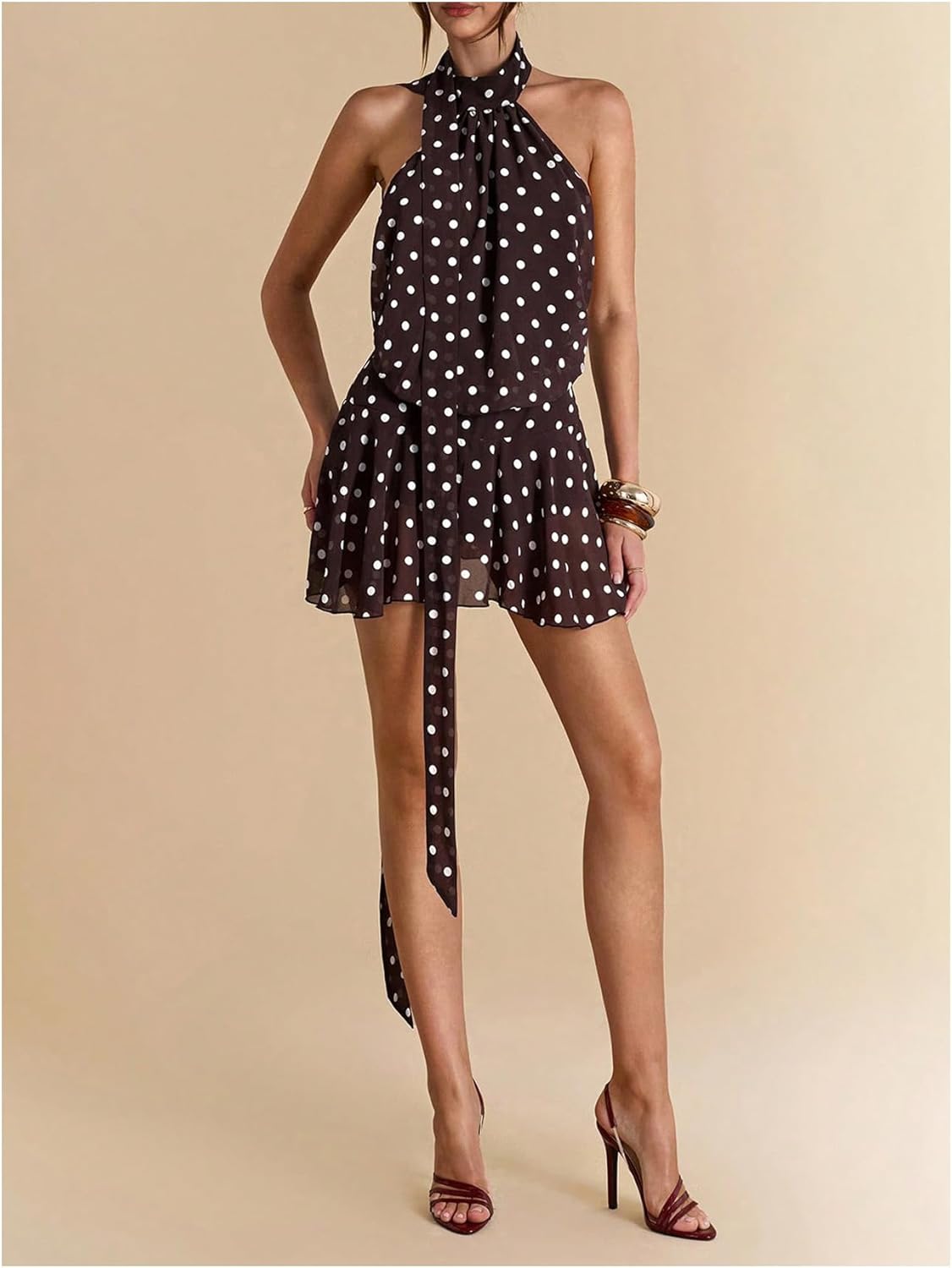 SOLY HUX Women's Vintage Polka Dots Halter Mini Dress Y2k Open Back A Line Party Club Dresses - Image 5