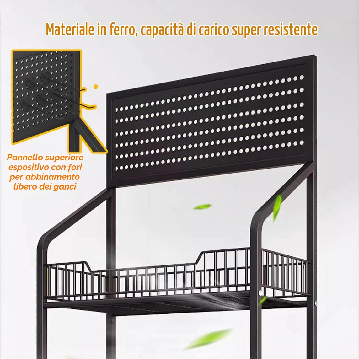 Espositore per dolciumi al Dettaglio, espositore per Snack in Metallo a 5 Ripiani, scaffale per Snack da supermercato Commerciale con Ruote e 15 Ganci,Nero,5 Tier