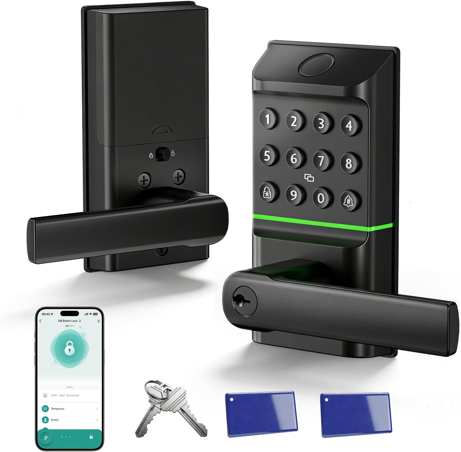 Smart Door Lock with Keypad, Fingerprint Entry Door Lever, and Keyless Entry for Front Door, Battery Powered Smart Lock for Home Security – Works with Tuya App, Matte Black (D10) Smart Door Lock with Keypad, Fingerprint Entry Door Lever, and Keyless Entry for Front Door, Battery Powered Smart Lock for Home Security – Works with Tuya App, Matte Black (D10)