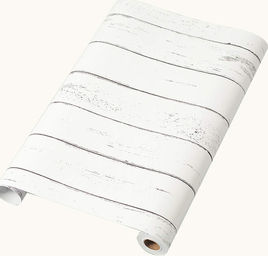 Papier peint autocollant bois blanc pour masquer les défauts d'un meuble