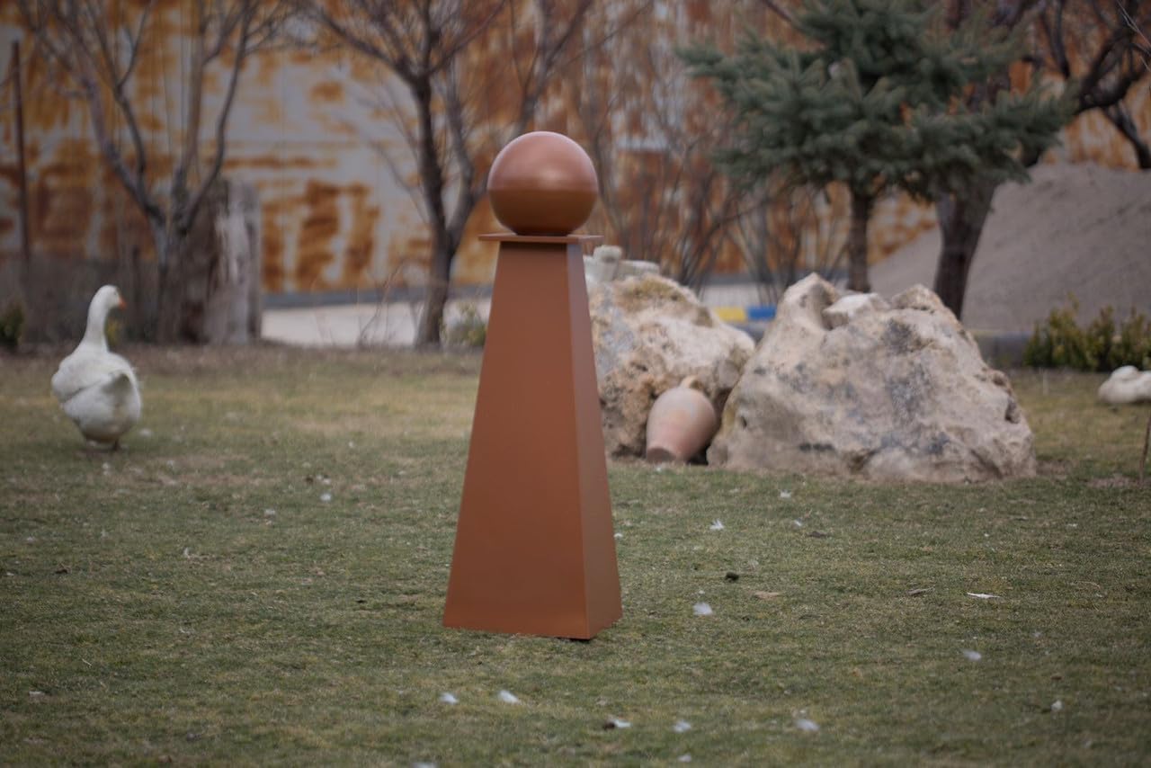Decorative Pipe Cover - Hollow Pyramid Pedestal with Sphere Garden Decor