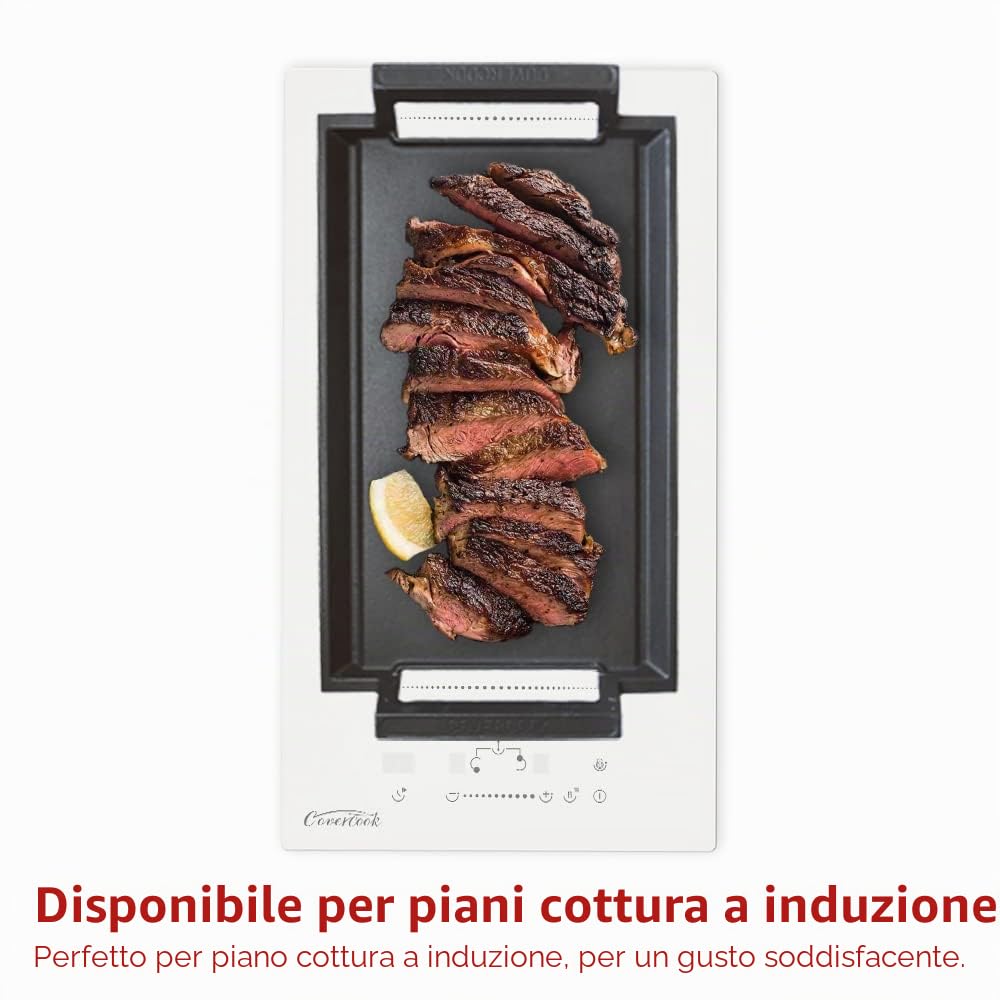 Padella per Grigliare in Ghisa, Padella per Grigliare, Griglia Rettangolare, Piastra Piatta 43 x 23 cm per Piano Cottura a Induzione, Fuoco Aperto, Forno, Piano Cottura Elettrico
