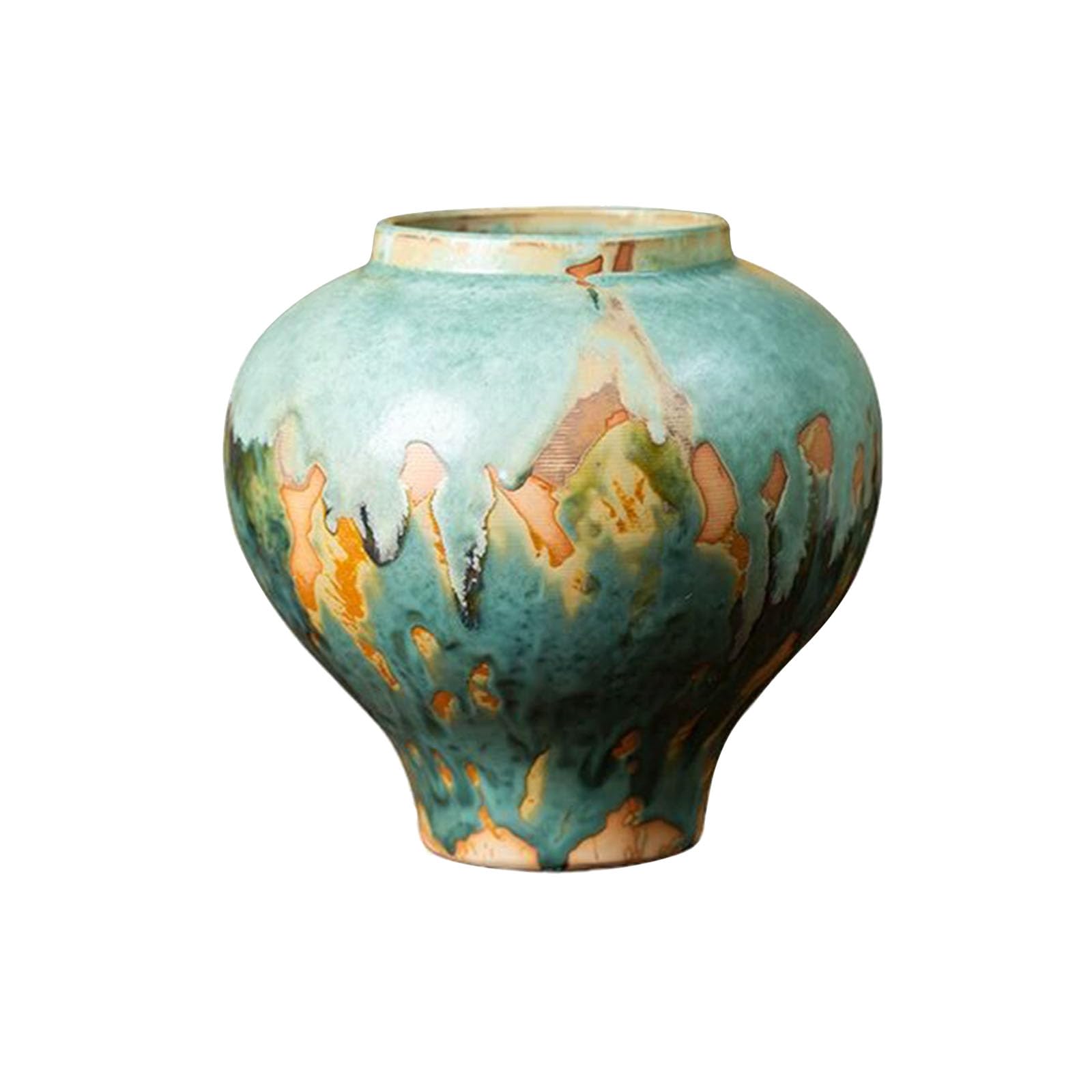 Colorful Home Vases, Vintage Round Ceramic Vases, Centerpieces for Dining Tables, Offices, Companies, Fireplaces, Entrances(Size:22 * 22 * 21CM,Color:Colorful)