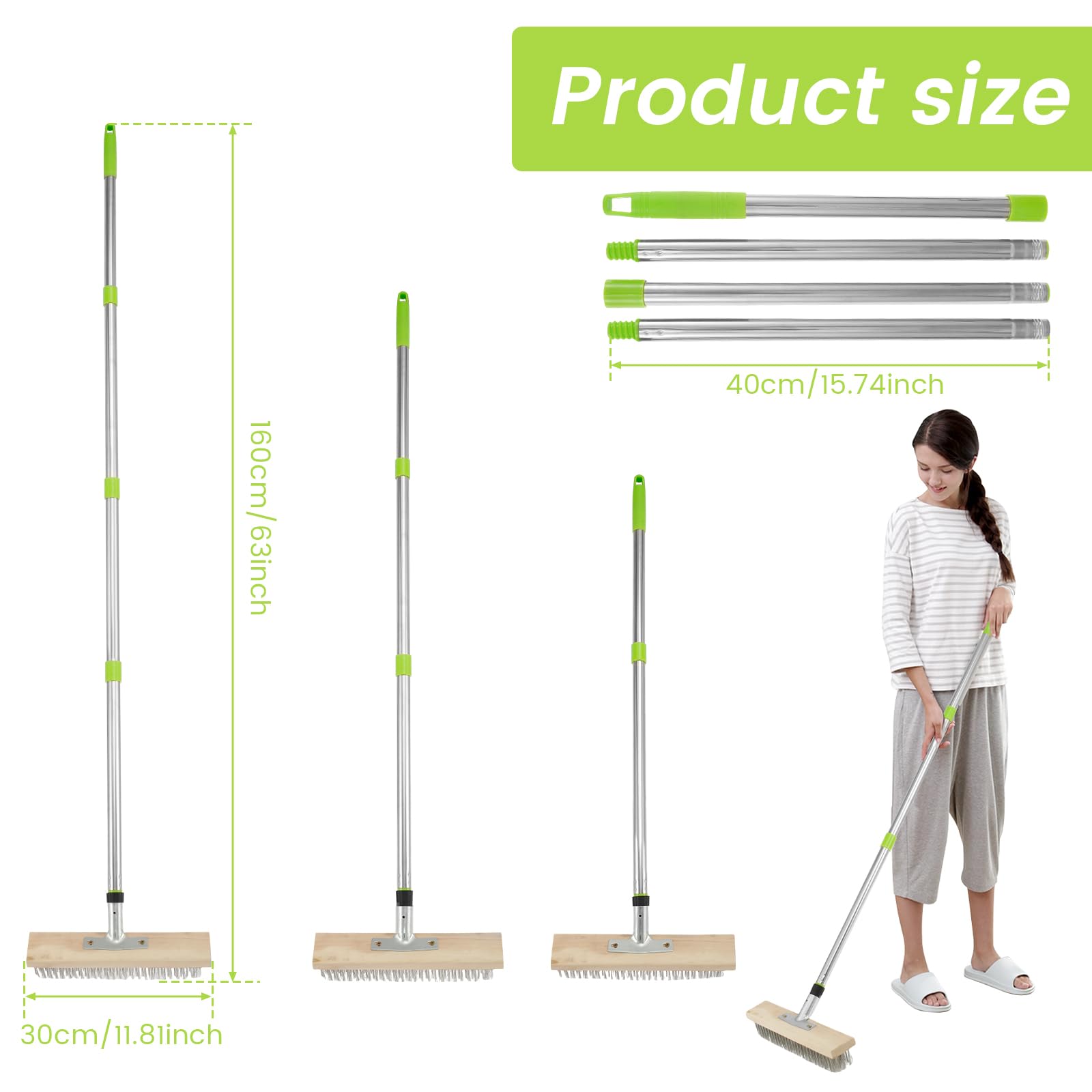 Push Broom Brush for Floor Cleaning, Floor Scrubber Brush, 45° Tilt Deck Scrub Brush, Stainless Steel Deck Wire Brush with 60