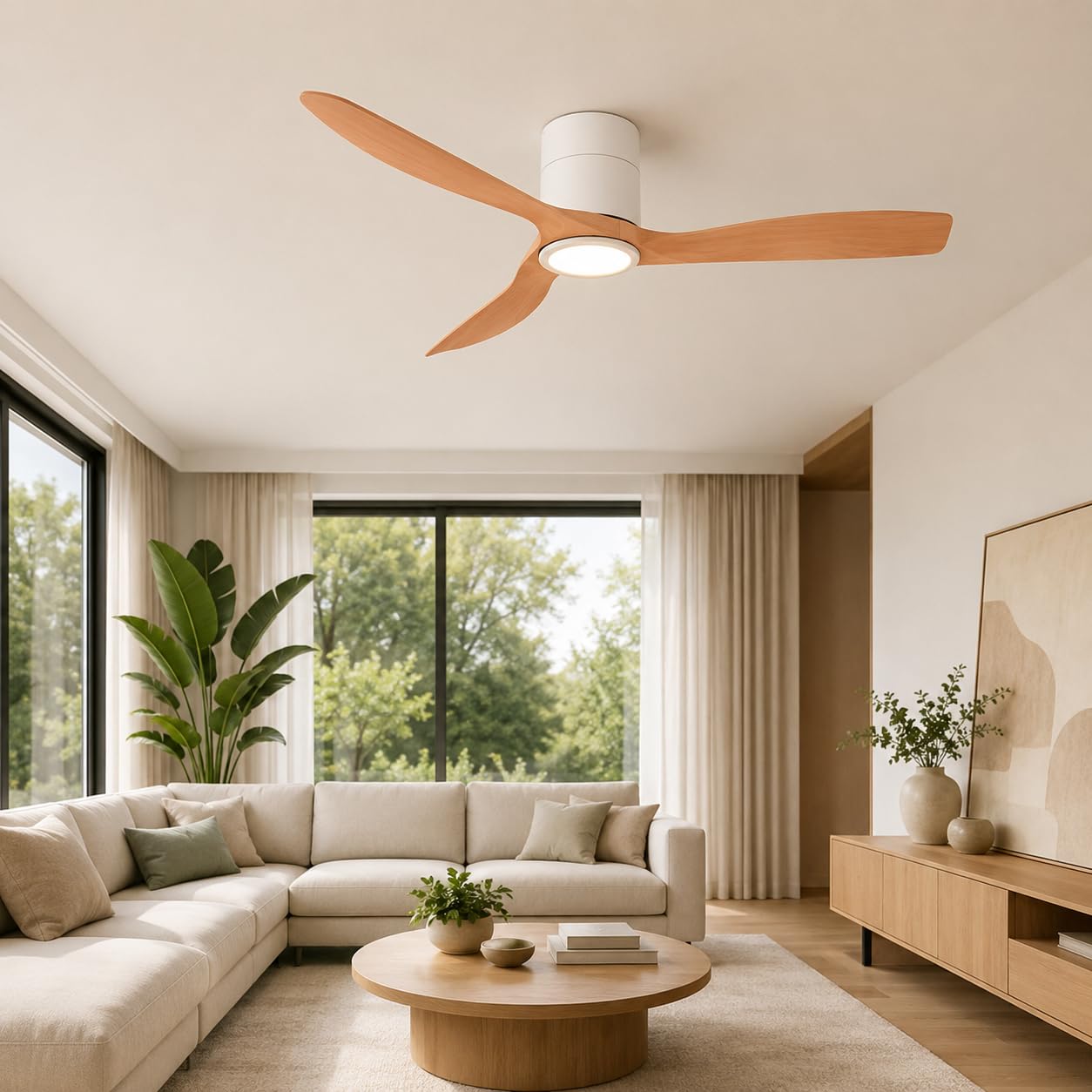 Ventilatore Soffitto con Luce LED - ON MICKEY Ø132cm | Motore Silenzioso DC 35W 3CCT Bianco Rovere