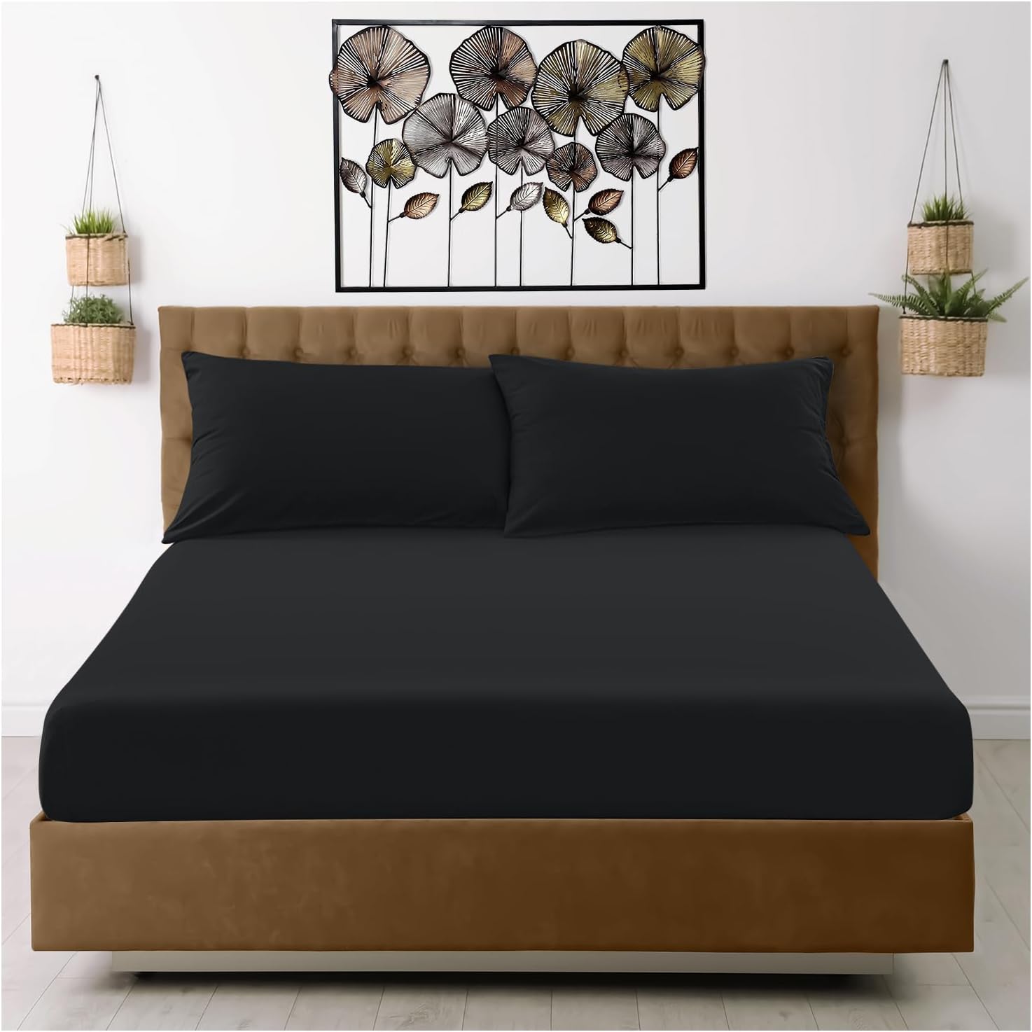 Fitted Sheet Single Bed (91 x 193cm) - Black Bedding Sheets - Plain Dyed Microfiber Bed Sheets Single - (10 inch) 25cm Deep Pocket Bottom Sheet - Easycare - Wrinkle & Fade Resistant