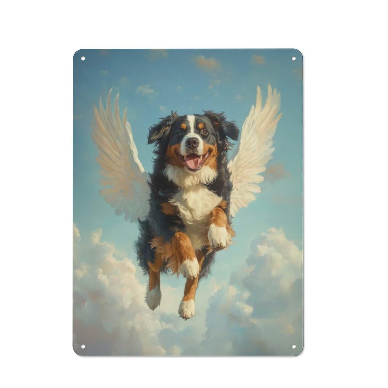 Junmoney Bernese Mountain Dog Angel Gentle Giant Memo 40X30cm Rustic Metal Sign With Rial Dog With Wings For Hobby Room Or Studio, Metal Sign Decor For Hobby Rooms And Studios