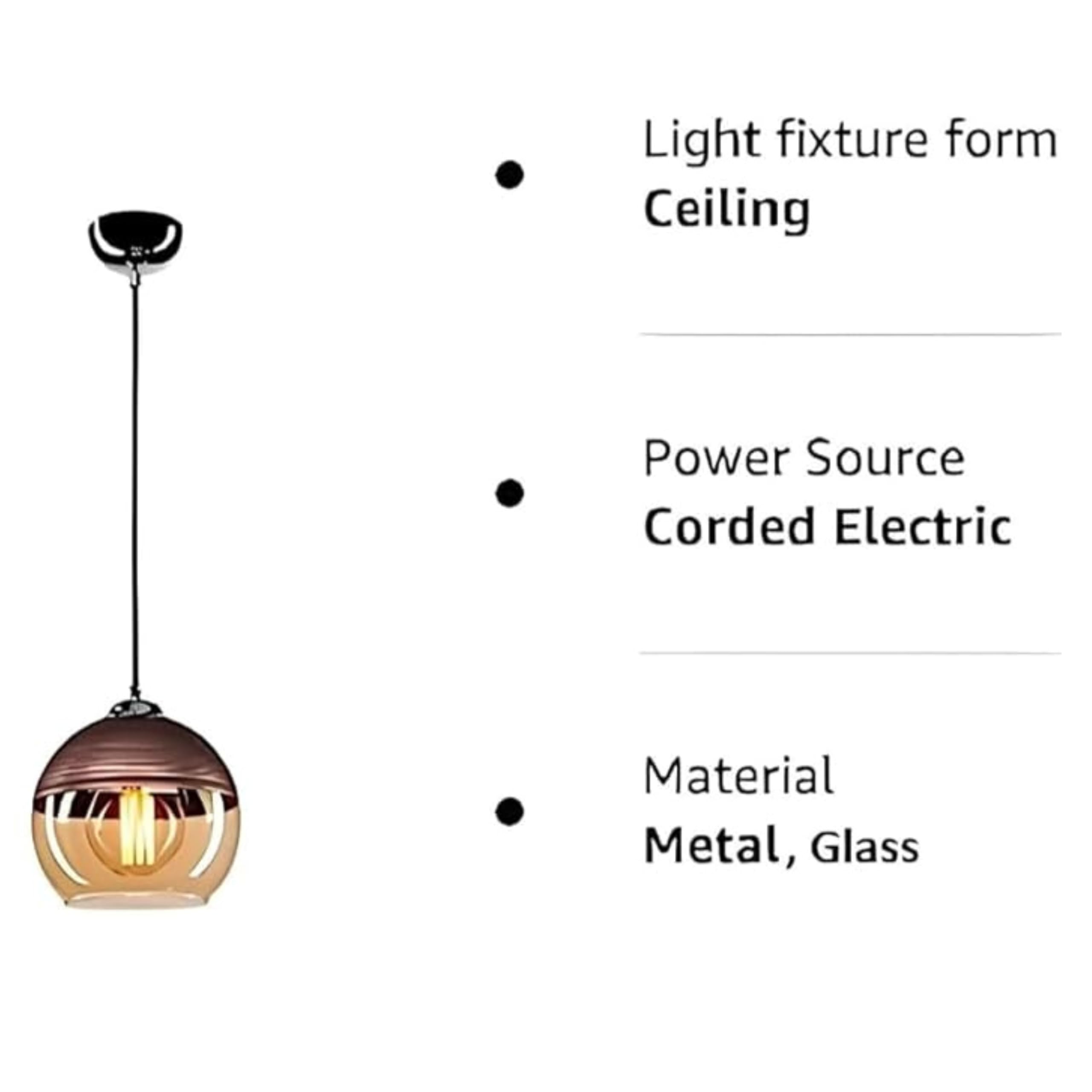 SUANI Premium Glass Hanging Lights|Pendant Lighting for Kitchen|Pendent Light for Drawing Room |Hanging Light for Living Room|Ceiling Light| Black Round Shape (Bulb not Included) (Pack of 1) 1