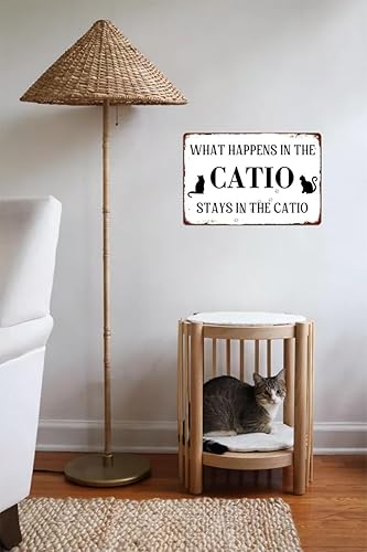 Miniatura 7 de Letrero de metal con texto en inglés Cat Lover What Happens in the Catio Stays in the Catio para decoración de pared de casa de campo, póster