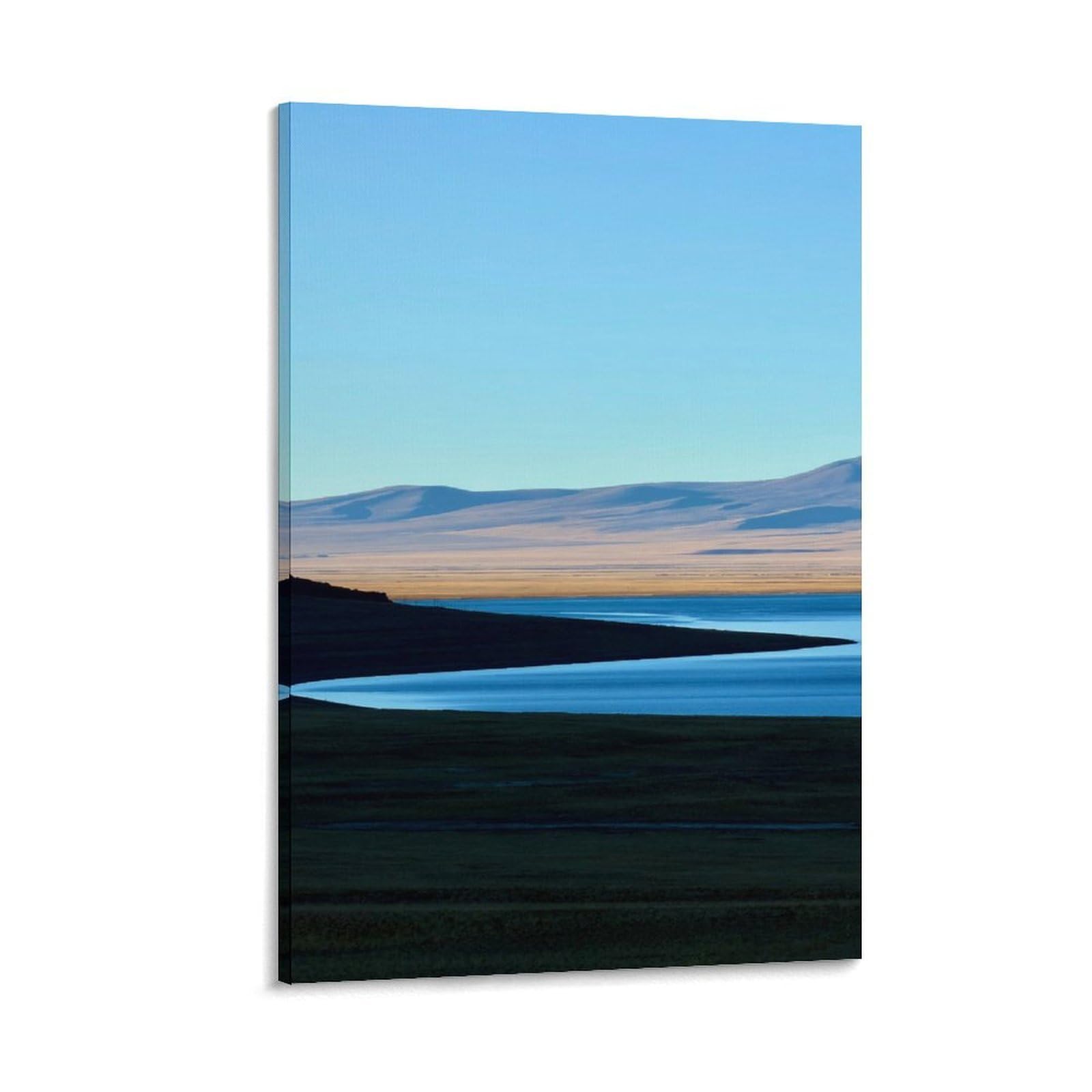 IEJKLUVWX Pastel Mountain Lake Art Print Calm Blue Waterscape Waterproof Canvas Ready to Hang Easy to Install for Sofa Background Dorm Room Housewarming Gift Original 20x30inch(50x75cm)
