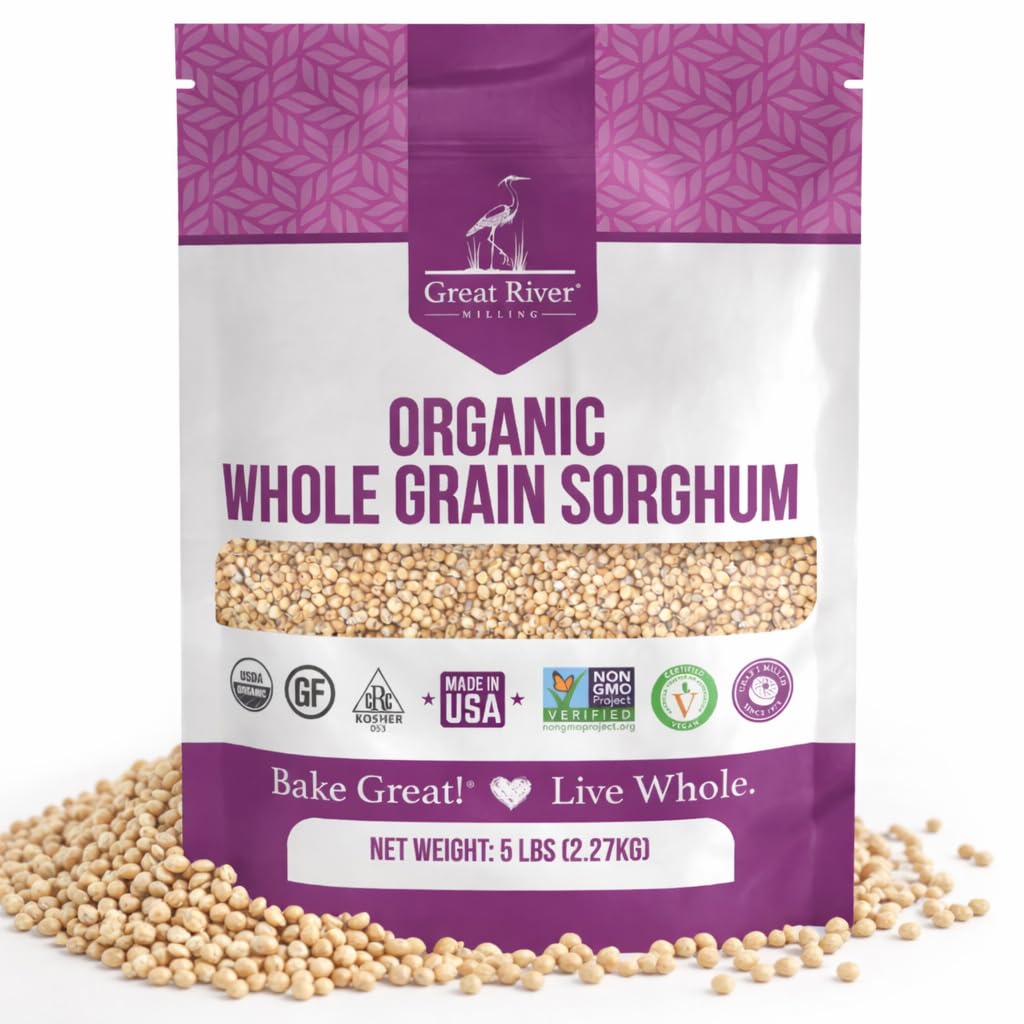 Great River Milling Organic Whole Grain Sorghum | High-Protein Ancient Grain | Non-GMO, Kosher Certified | Ideal for Salads, Pilaf, Porridge, Baking & More | 25 Lb (Pack of 1)