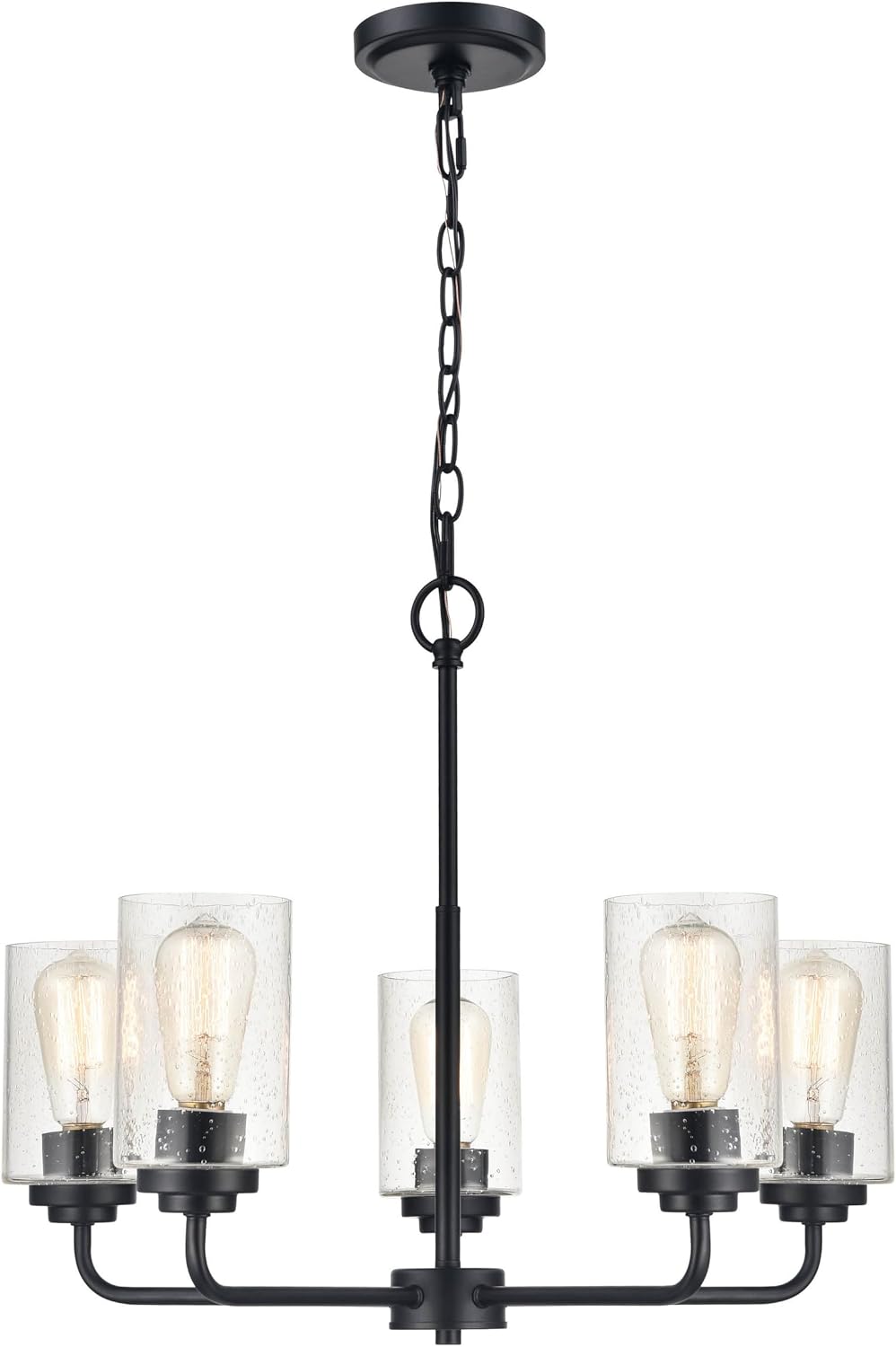 ML Lighting Moven 5 Light Metal Chandelier in Multiple Finishes with Seeded Glass Shades Matte Black Matte Painted