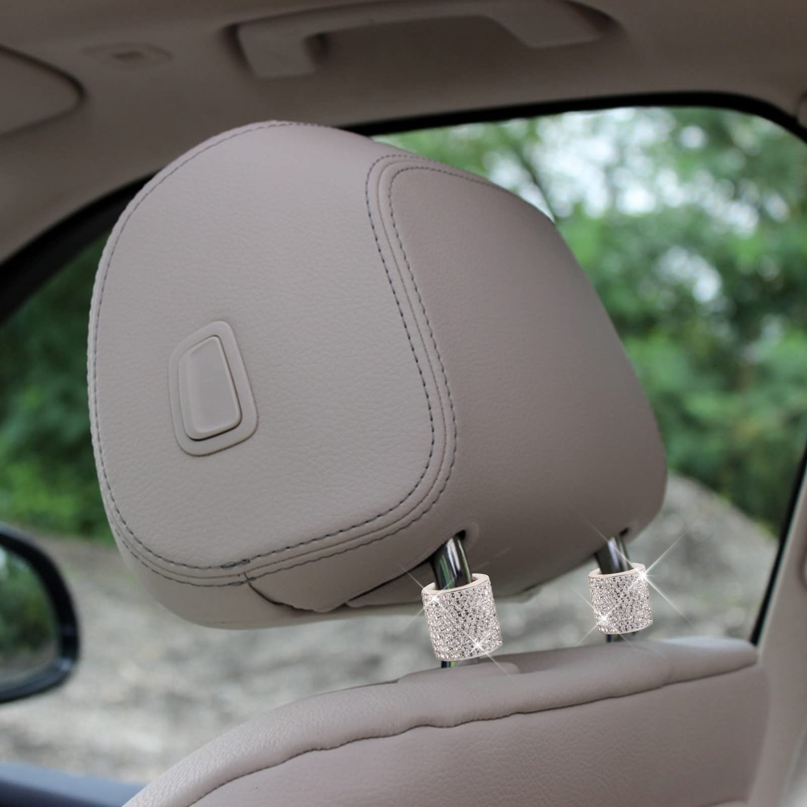 Seat Car Ring Products Appui-tête de Voiture 4pc Décoration à Clous de Diamants Décoration Décoration et Suspension Ornement de Noël (Argent, Taille Unique)