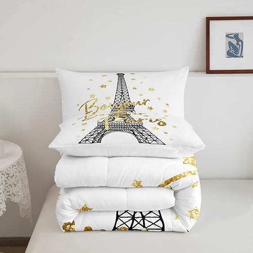 Miniatura 5 de Juego de ropa de cama de la Torre Eiffel tamaño Queen para niñas, parejas, mujeres, regalos del día de San Valentín, juego de edredón romántico para