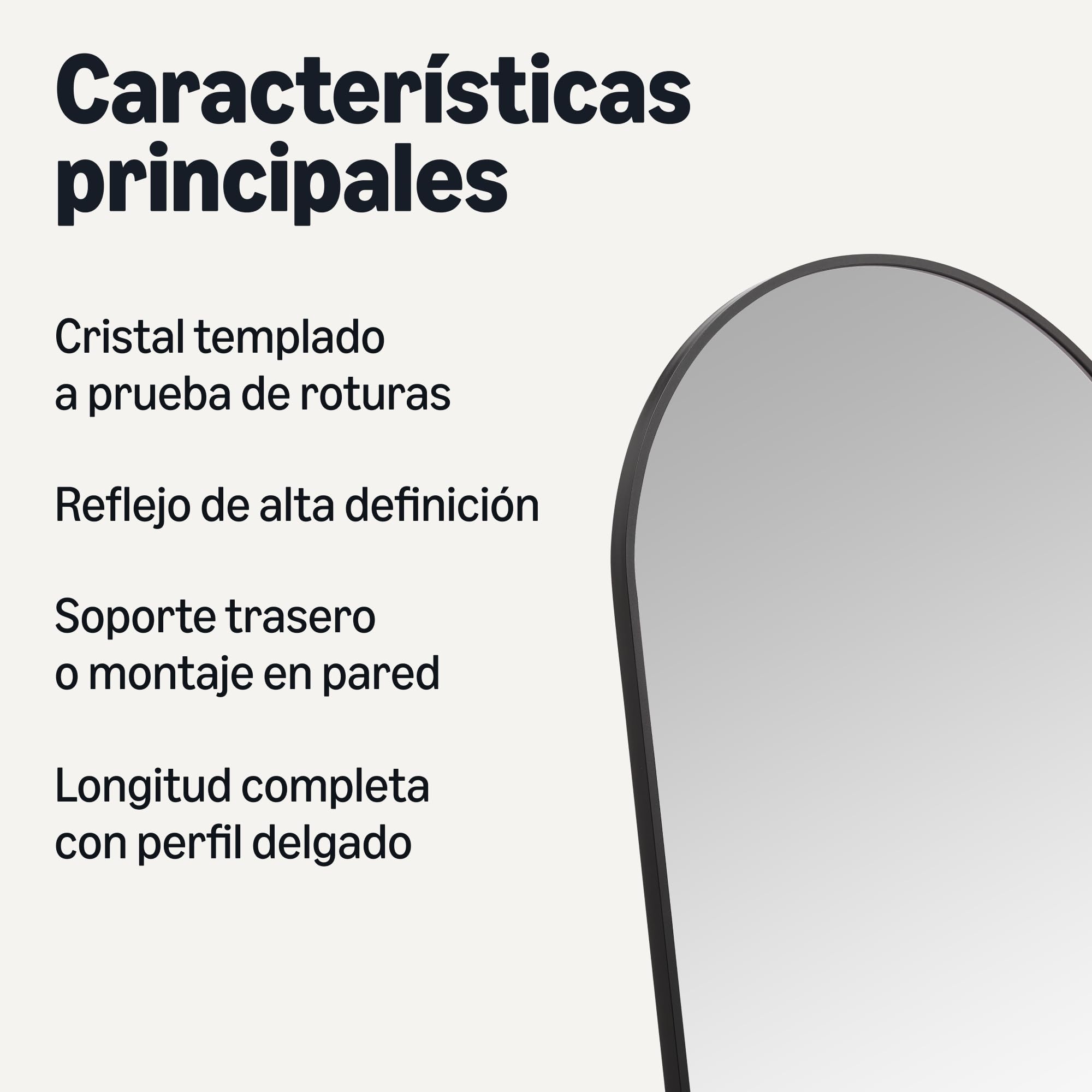 Amazon Basics Espejo Arqueado de Cuerpo Entero, Montaje en Pared/Suelo, 149,9cm x 40,6cm x 1,4cm, Negro