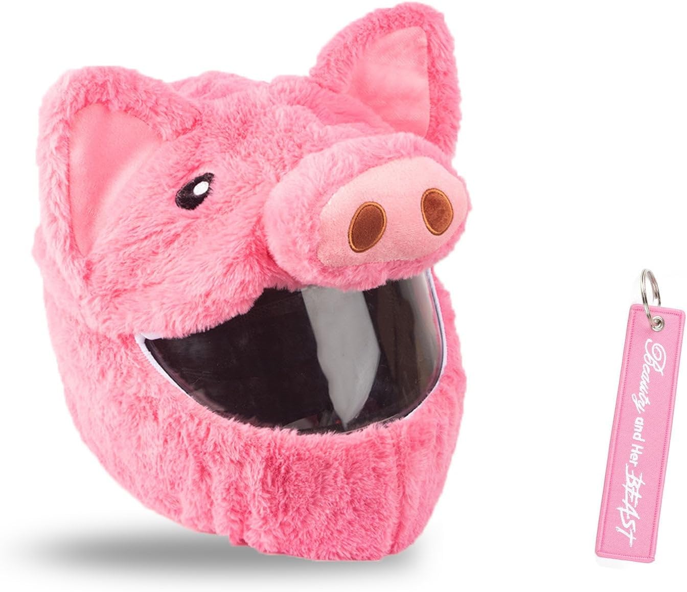 x xotic tech Full Face Motorcycle Helmet Cover Stuffed Animal Plush Cute Funny Pink Pig Cartoon Gear Easy to Install Dust Cap Windproof Sleeves for Fun Rides and Gift w/ Keychain (Helmet Not Included)