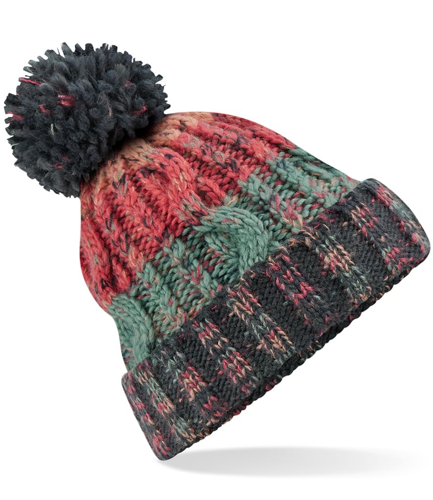 ASVP Shop Corkscrew Cable Knitted Bobble Hat Plain Mens Womens Beanie Warm Winter Pom Wooly Cap (Watermelon Breeze)