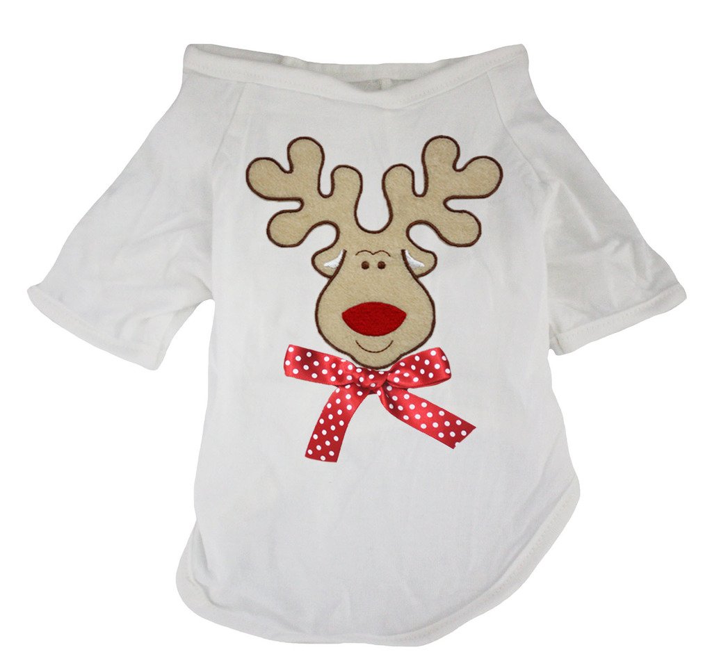 Robe de chien Renne Blanc en coton fantaisie pour Noël