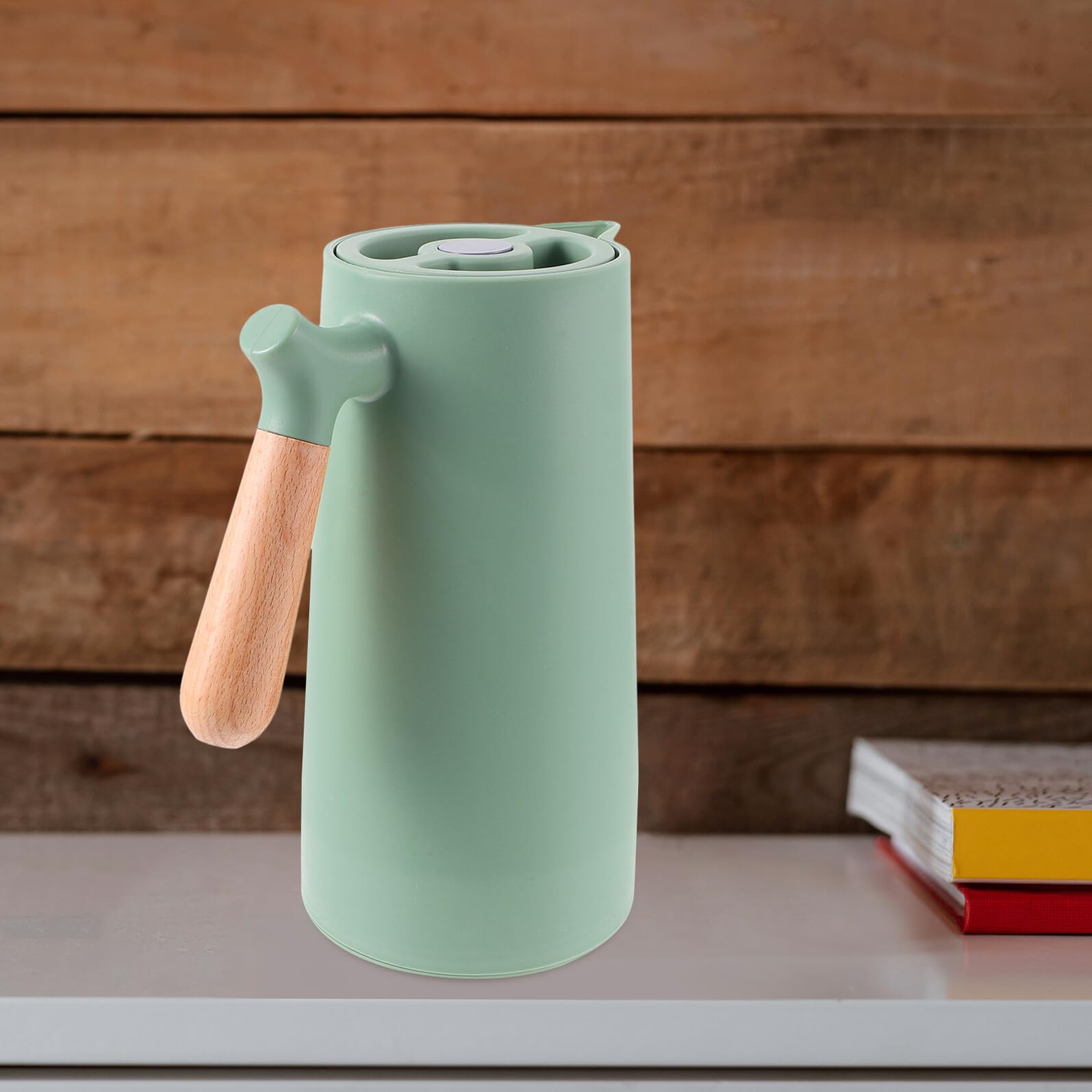 BESTYASH Thermosflasche Wärmeisoliert Isolier aus Glas und Breitem Holzgriff mit Großer Kapazität und Leicht zu Reinigen für Tee Zuhause