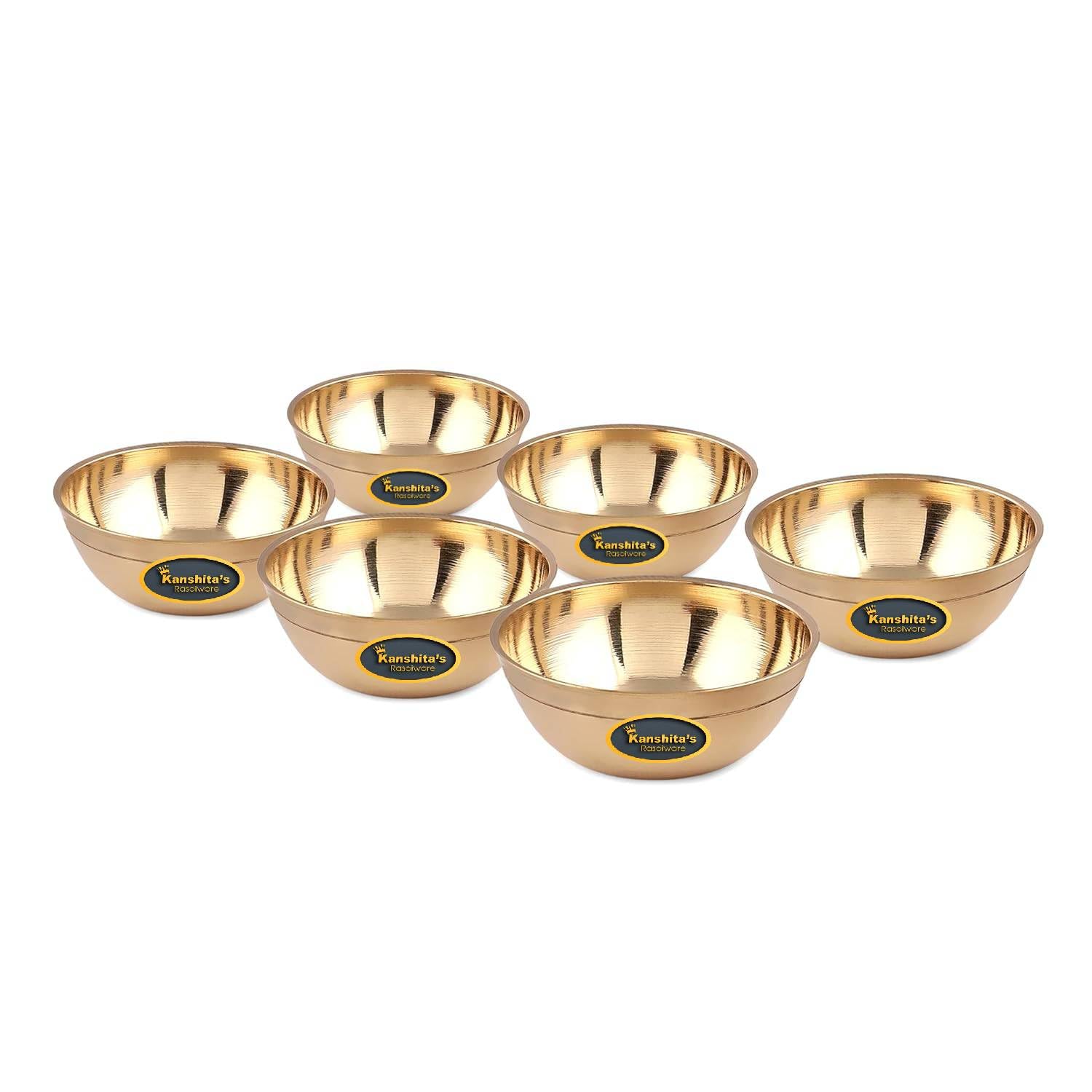 Brass Katori/Round Puja Katori Size - 35 ml (6 PCS)