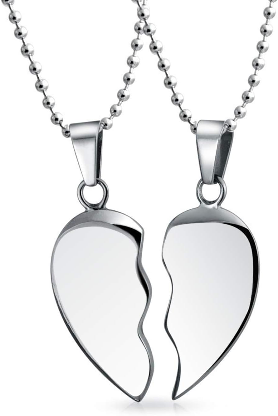 Bling Jewelry Personalized BFF Best Friend Split Broken Heart Shape Break Apart 2 Pcs Gifts Stainless Steel Necklace Custom Engraved