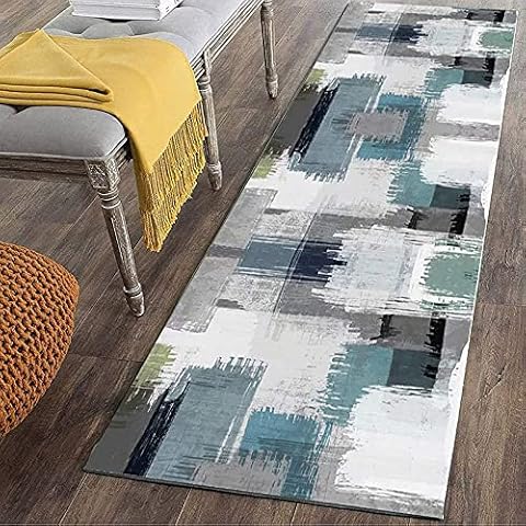 YJRBZ Carpet Runner Rug for Hallway, Non Slip Long Kitchen Rugs, Corridor Runner Rug, Passage Hallway Hall Runner Narrow Rugs -Grey Blue White (Size : 60×300cm/2ft×9.8ft) Cover