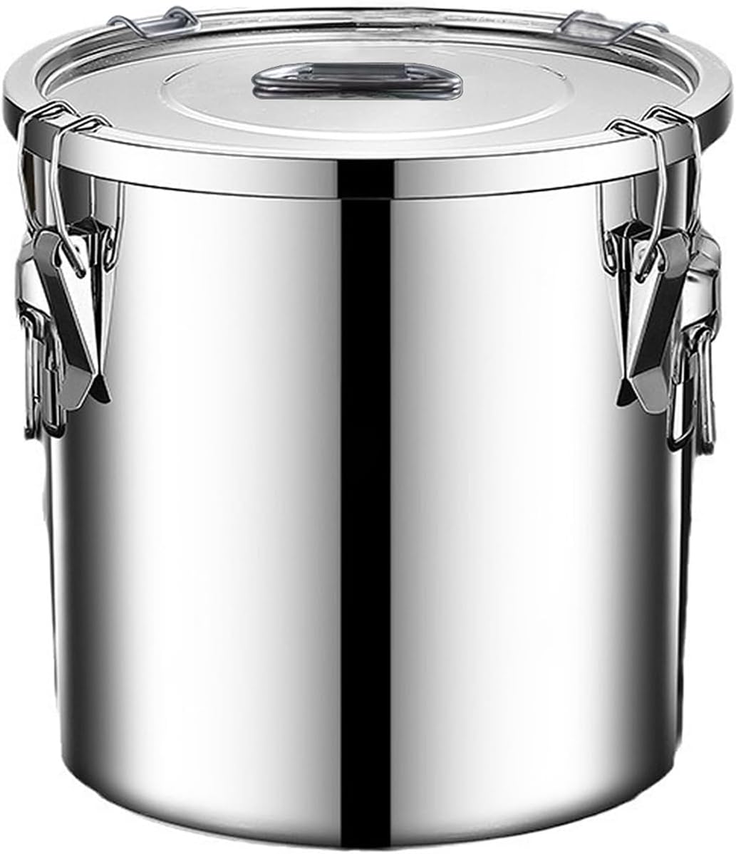 304 stainless steel food storage containers with lids lock clips airtight container large airtight for rice flour sugar grain coffee bean storage containers Kitchen jar (5.55gal/21L)