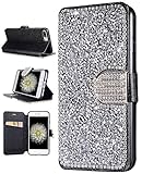 iPhone 7 Plus Case, iPhone 7 Plus Wallet Case, FLYEE [Kickstand] Bling Handcraft Luxury Rhinestone Flip Case Magnetic Crystal Protective Leather with Card Slot for Apple iPhone 7 Plus 5.5 Inch Silver