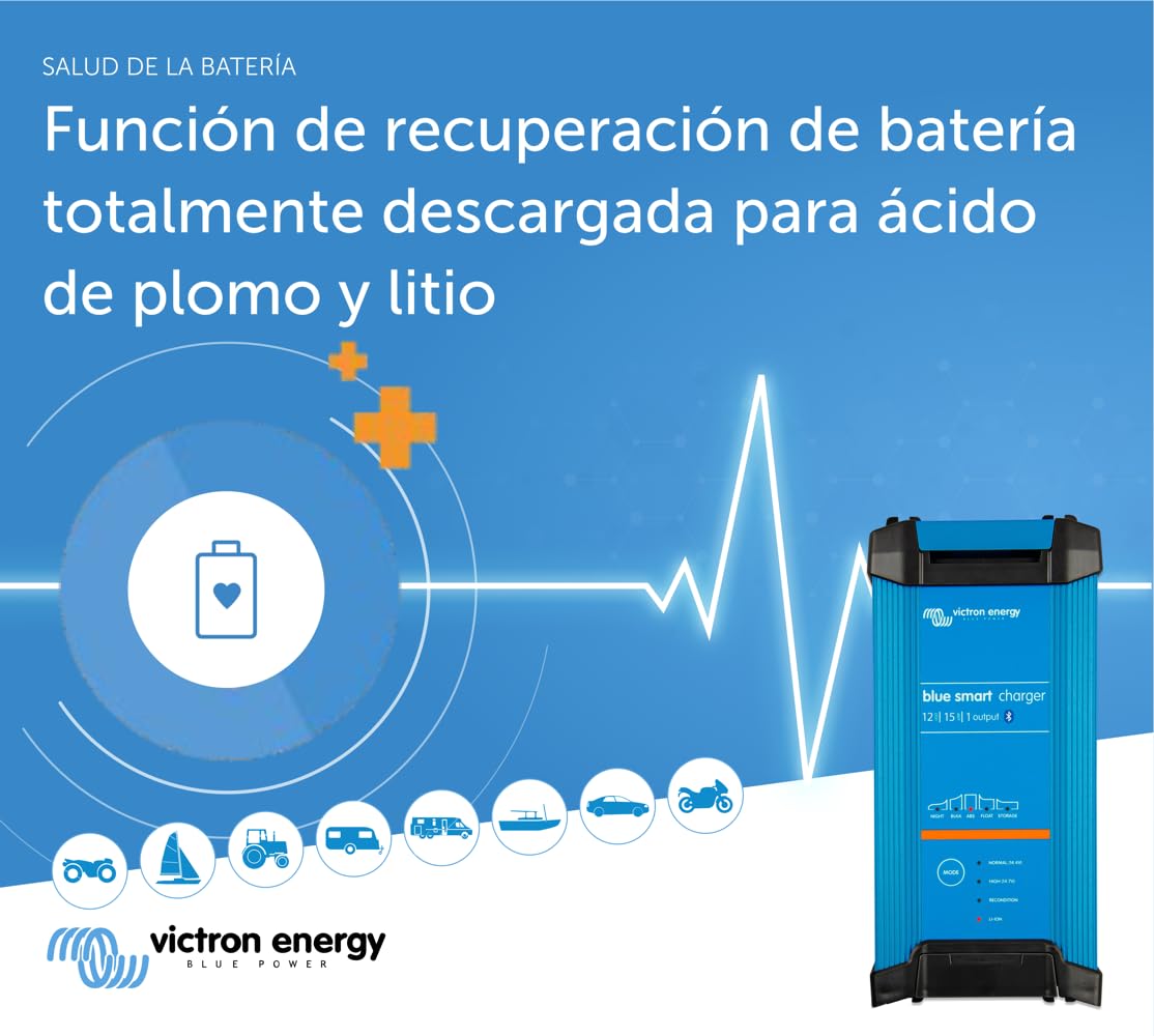 Victron Energy Blue Smart IP22 12-Voltios 15 amperios 230V, Cargador de Batería de Salida Única CEE 7/7, Bluetooth