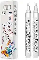 TFIVE Canetas marcadoras de tinta branca – pacote com 2 marcadores permanentes de acrílico, ponta média de 2-3 mm, caneta de tinta para projetos de arte, desenho, pintura rupestre, cerâmica, vidro