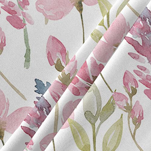 Warm Tour Summer Pink Flower Sage Green Leaf Kitchen Table Cloth Waterproof Round Tablecloths,Pastoral Botanical White Spillproof Tablecover For Dining Room/Outdoor Parties/Bbq/Banquet #TOP4