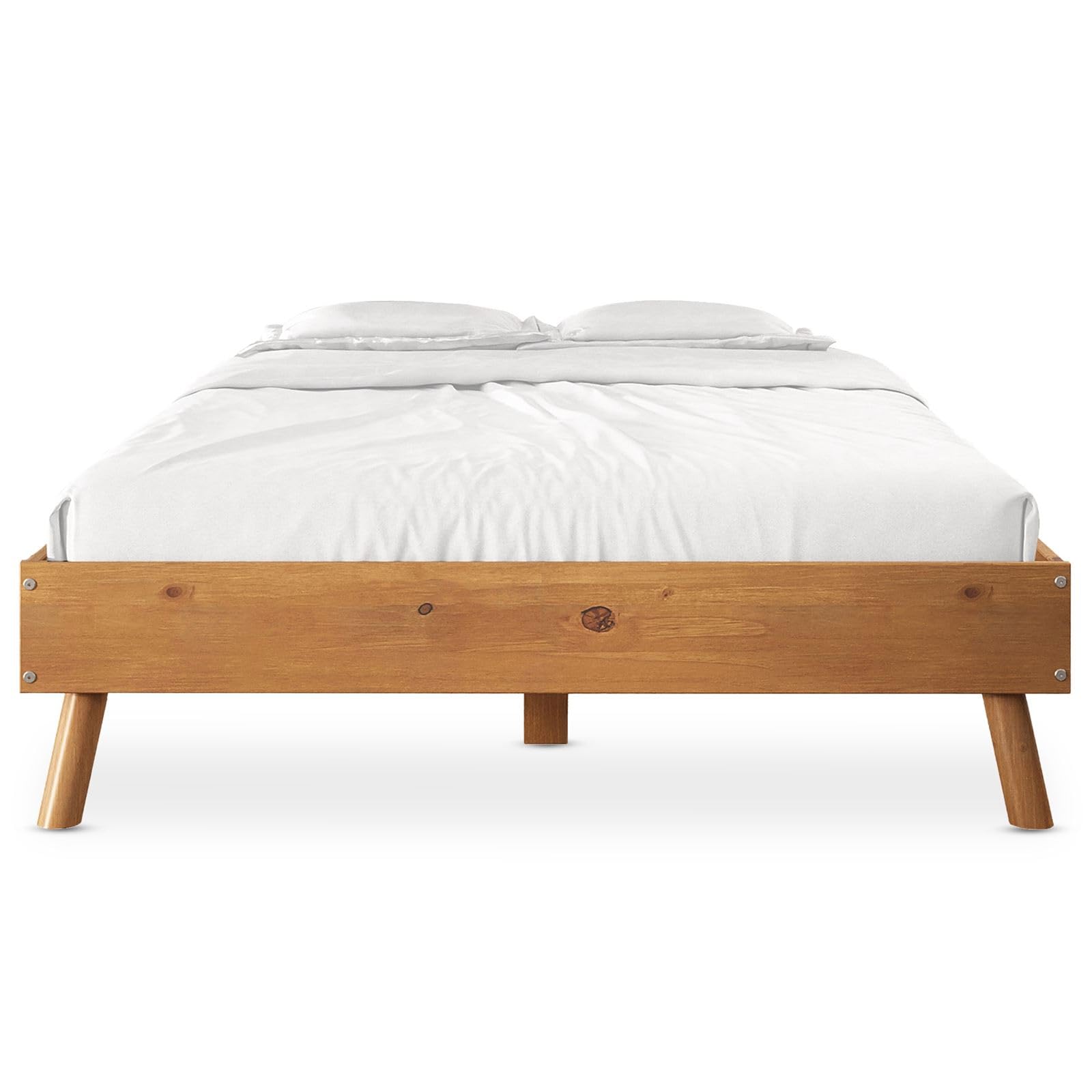 IDIMEX Karri Letto futon 140 x 200 in legno di pino massello color quercia, robusto letto matrimoniale con gambe coniche, struttura stabile, barra centrale con piedini di supporto