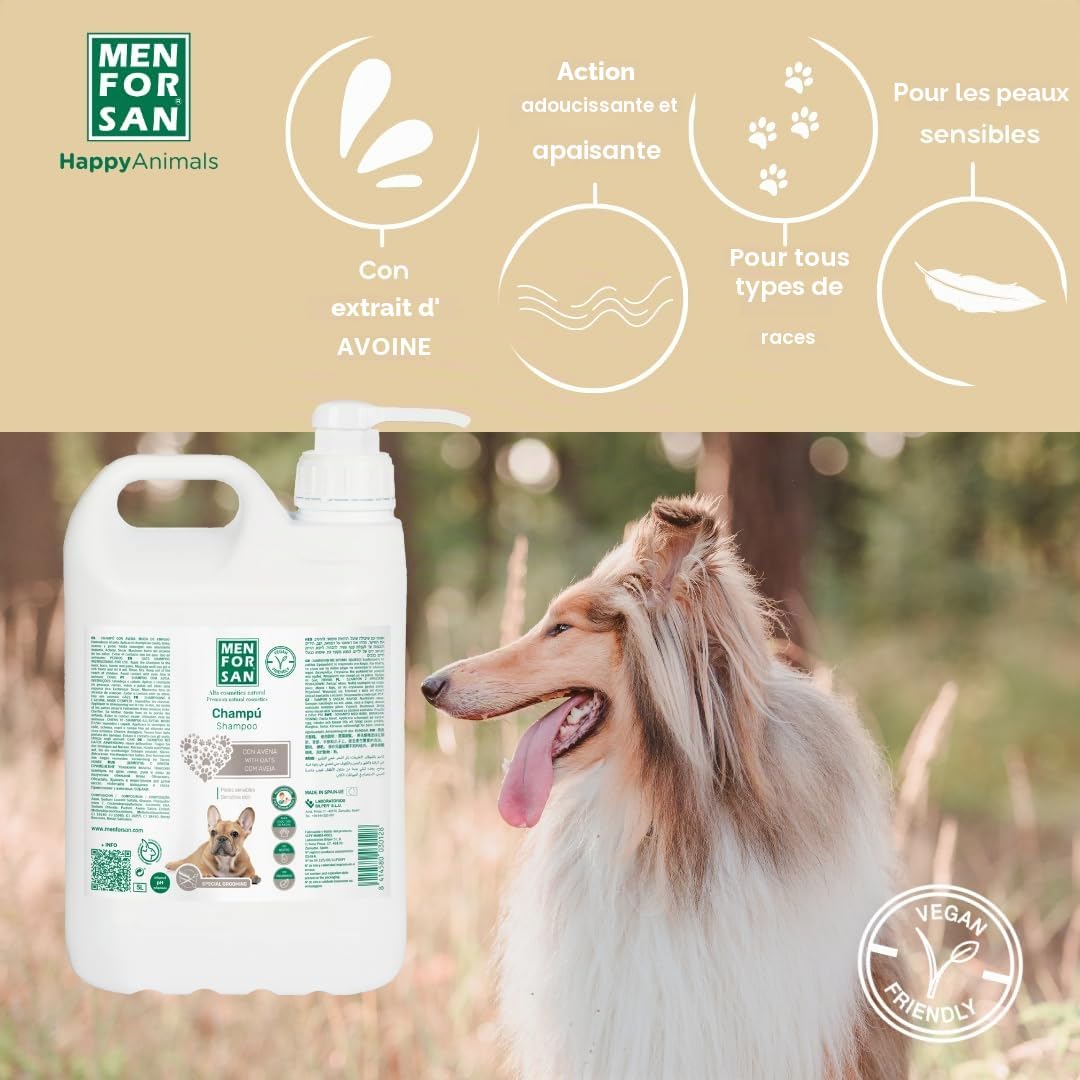 MENFORSAN Shampoing pour Chien à la Farine d'avoine | Effet adoucissant et apaisant | pour Les Peaux sensibles et sensibles | Avoine 100% Naturelle | Parfum Doux | 5 l