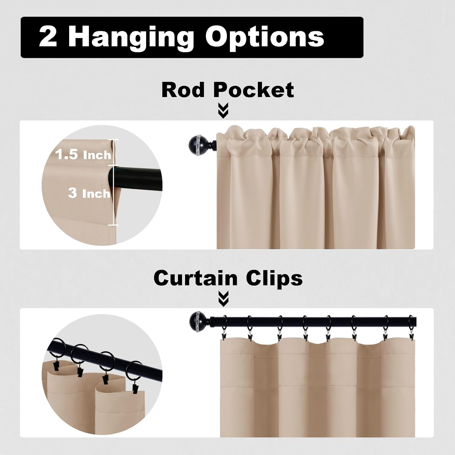 DWCN 3 Piece Blackout Tier and Valance Window Curtains Set, Beige