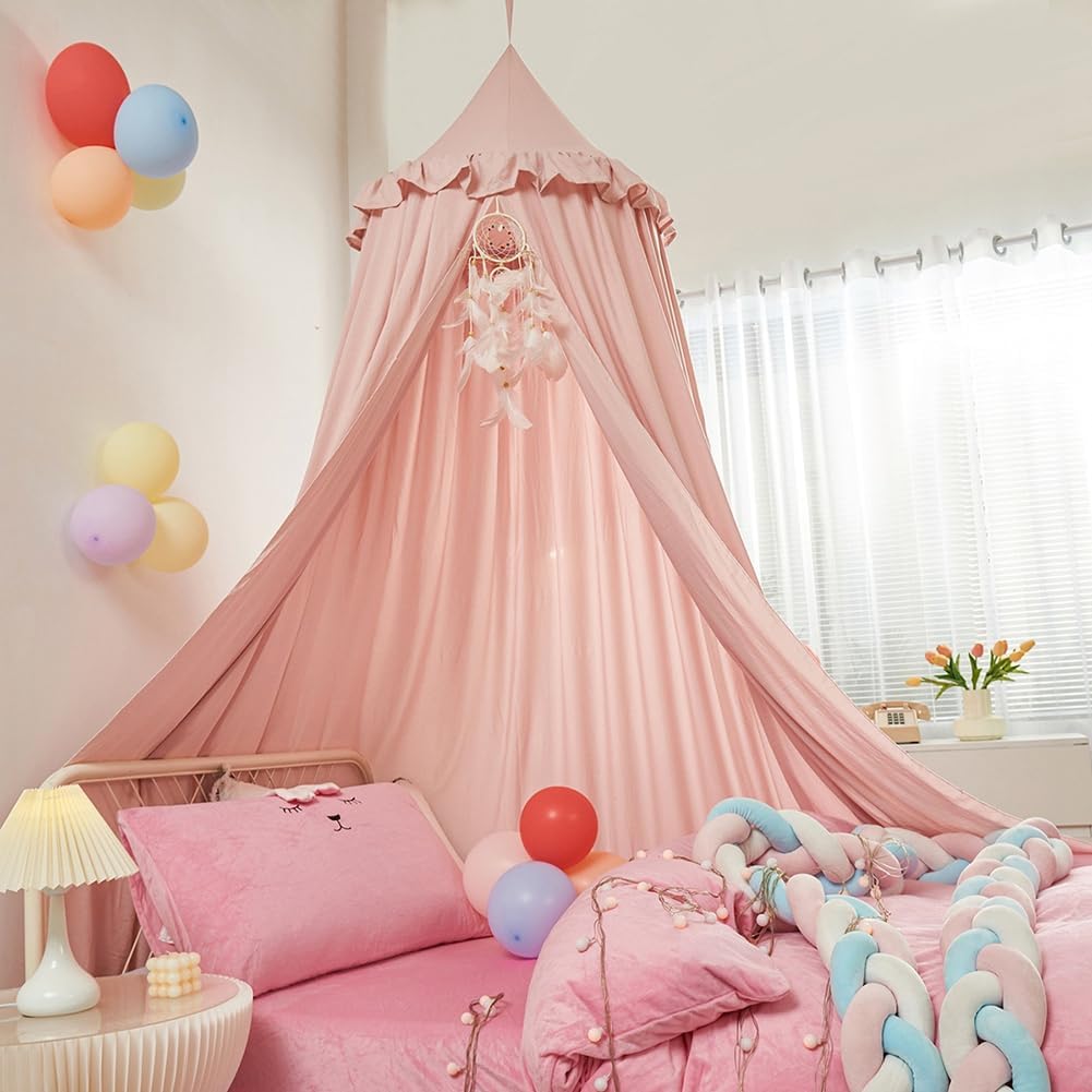 Princess Bed Canopy for Girls, Round Dome Girls Dreamy Mosquito Net Bedding Girls Room Decor, Extract Large Girls Canopy for Twin/Full Size Bed, Kids Play Tent Reding Nook Canopies