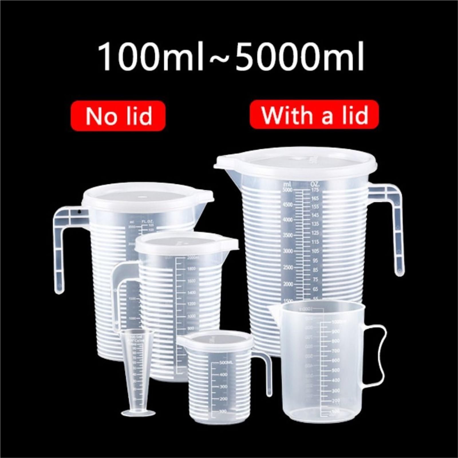 Verre Mesureur Lot de 3 tasses à mesurer graduées en plastique, grande capacité, transparentes, avec couvercle, for la cuisine et pâtisserie Verre Doseur Pour PâTisserie(5000ml)