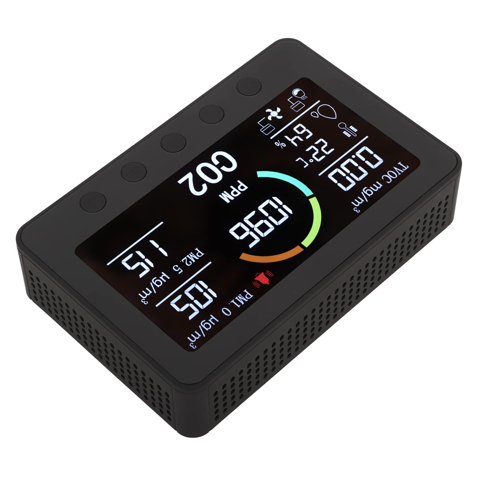 Negro CO2 TVOC PM2.5 WIFI Detector de calidad del aire Pantalla grande Temperatura Humedad Gas Monitor para el hogar, oficina, cocina, material ABS ignífugo