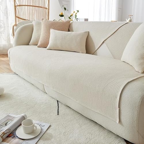 Upgraded Cotton Linen Sofa Slipcover – Warm White Non‑Slip